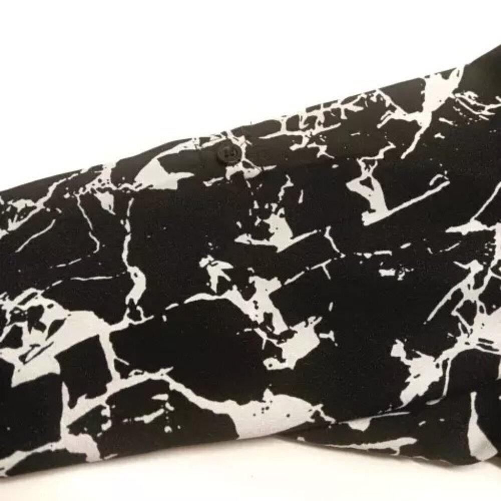 Calvin Klein Womens Blouse Medium Black White Roll Tab Long Sleeve Front Pockets - Picture 8 of 9